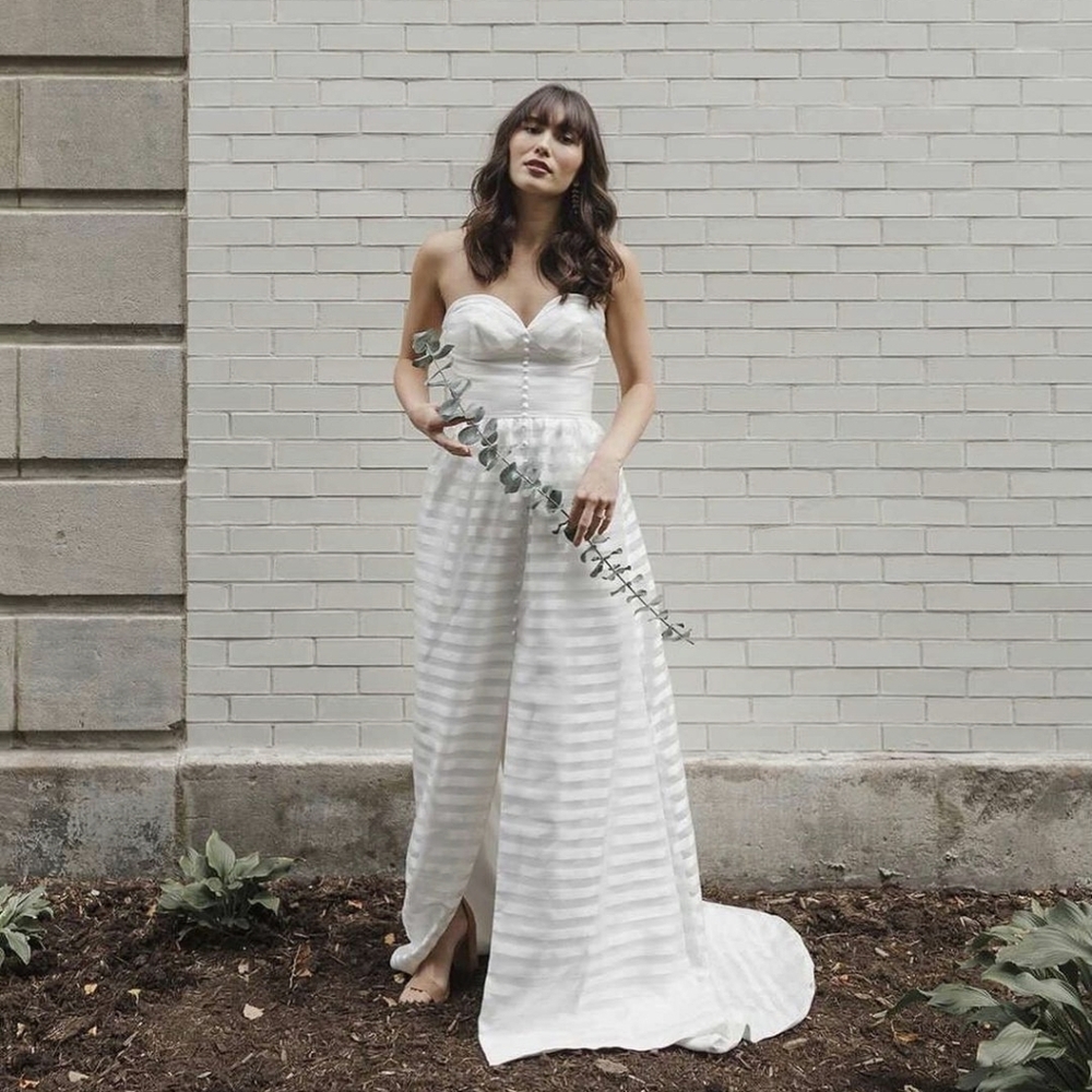 Goli June Striped Organza "Elwood" Sweetheart Wedding Dress, Size 4